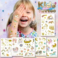golden kids tattoo stickers rainbow stars clouds raindrops unicorn crown cute waterproof temporary tattoos for child boys girls