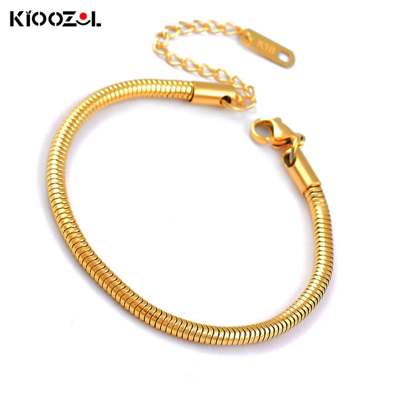 

KIOOZOL Classic Stainless Steel Snake Thin Bracelet Gold Tiny Tag Bracelet For Women Summer Beach Fashion Jewelry Gifts 135 KO2