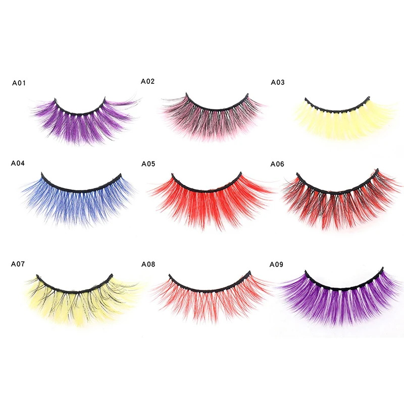 

1 пара накладных цветных ресниц, натуральные норковые ресницы для наращивания, макияж, искусственные ресницы для косплея, 12 цветов