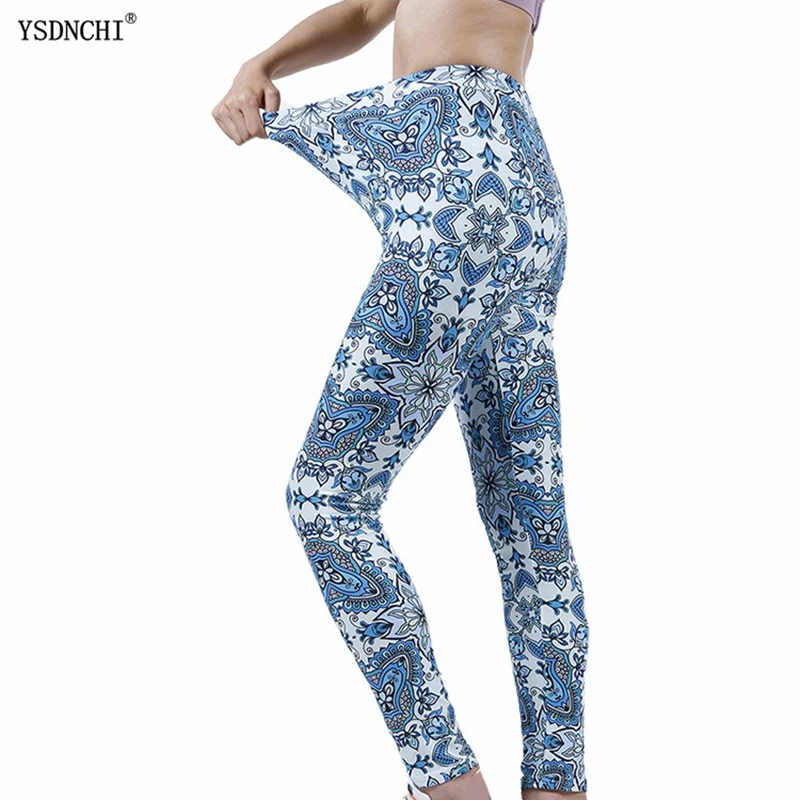 

YSDNCHI High Waisted Leggings Women Stretch Sports Print Running Legging Femme Fitness Bottoming Nine-point Pants Leggins Mujer