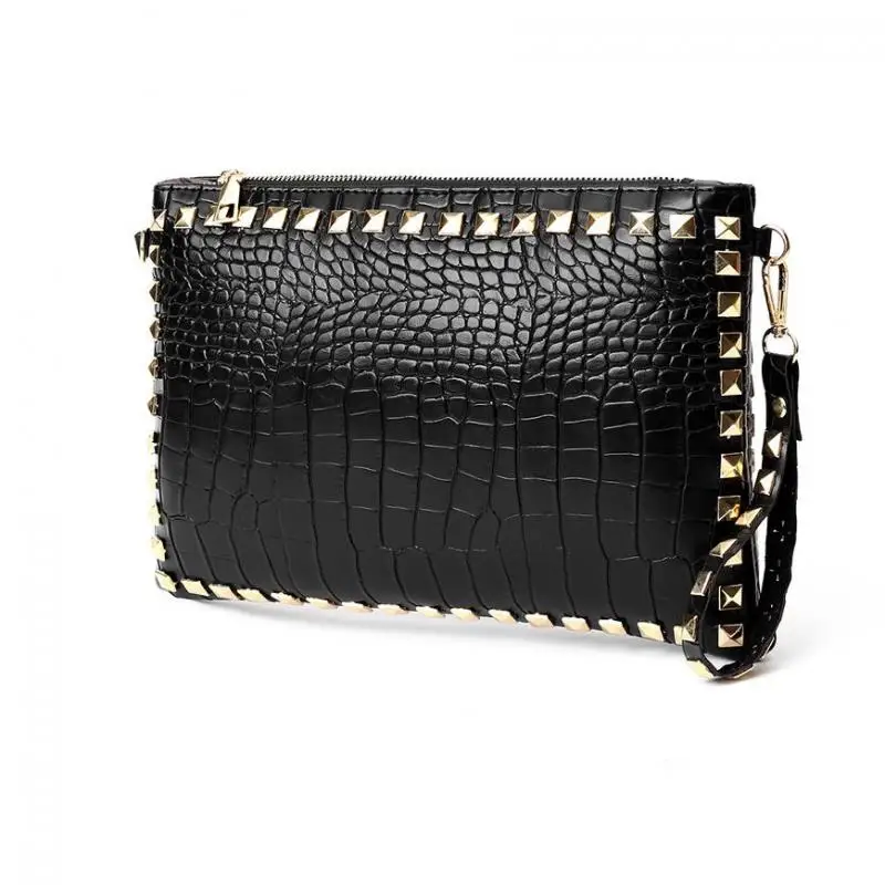 

2021 New Luxury Designer Bag For Women Black Rivet Leather Bags Vintage Alligator Female Shoulder Bags Fashion Rivet Clutch