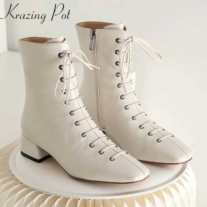 Krazing pot/2020 из коровьей кожи с квадратным носком поперечными ремешками на шнуровке