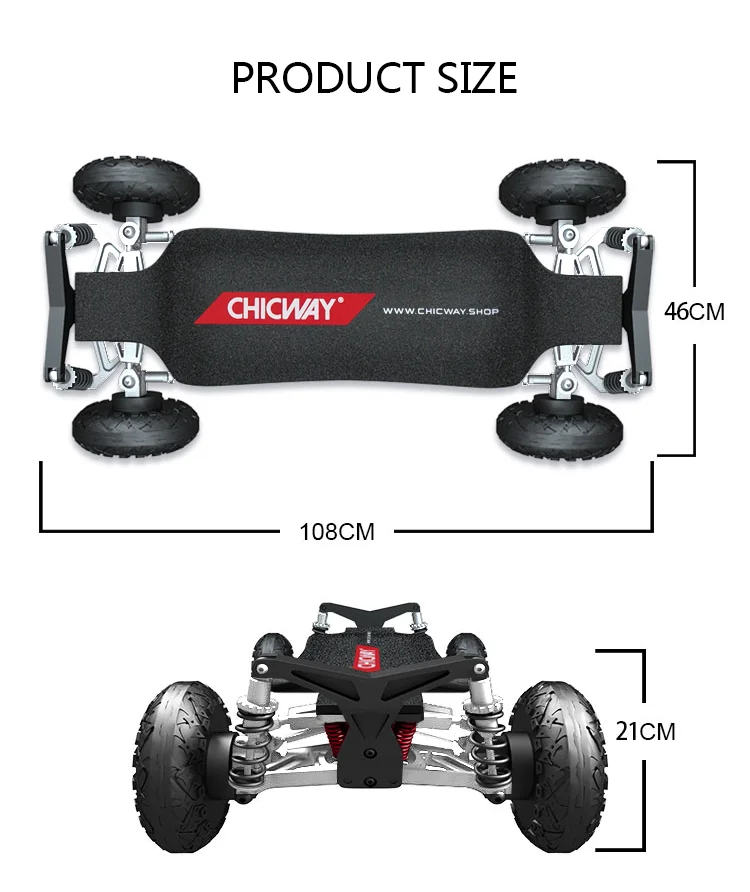 Новейший CHICWAY S7 четырехколесный Электрический скейтборд, внедорожник, дрифт доска, двойной мотор, четыре привода. Макс 45 км/ч, пульт дистанционного управления, спорт для взрослых