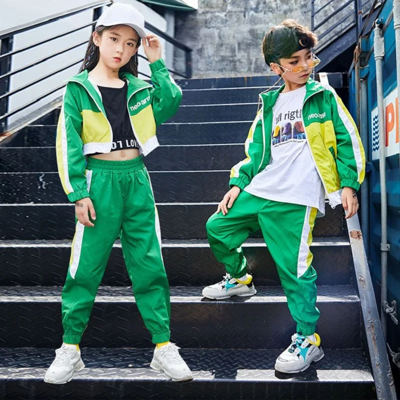 

Green Jazz Dance Costumes Kids Hiphop Street Dance Practice Wear Child Stage Performance Rave Outfit Casual Clothing DF1631