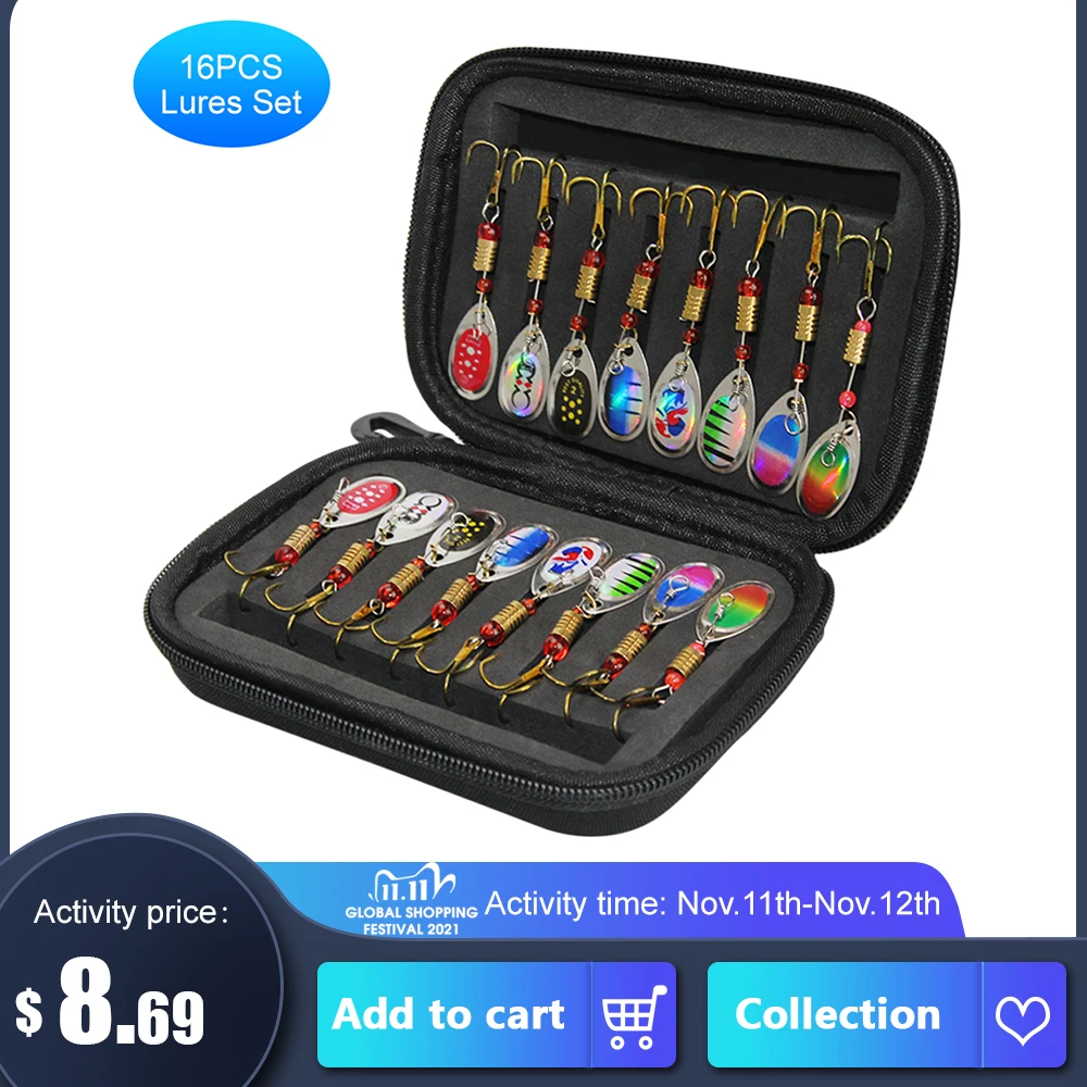 16pcs Fishing Spoons Lures Metal Baits Set for Trout Bass Casting Spinner Bait with Storage Bag Case Accessorise | Спорт и