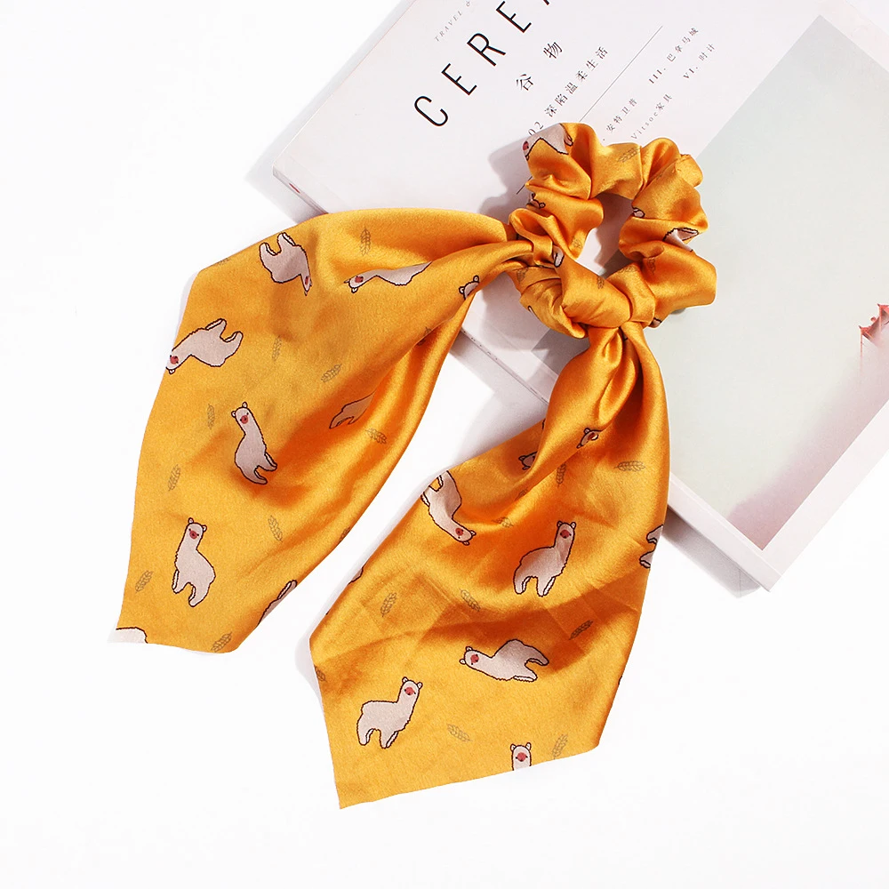 Резинка для волос атласный шелковый шарф с принтом милые заколки бантом женская