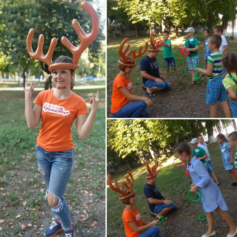 

1set christmas inflatable Funny antler hat Ring Toss Christmas party Outdoor game kids Gift Inflated Toys Supplies