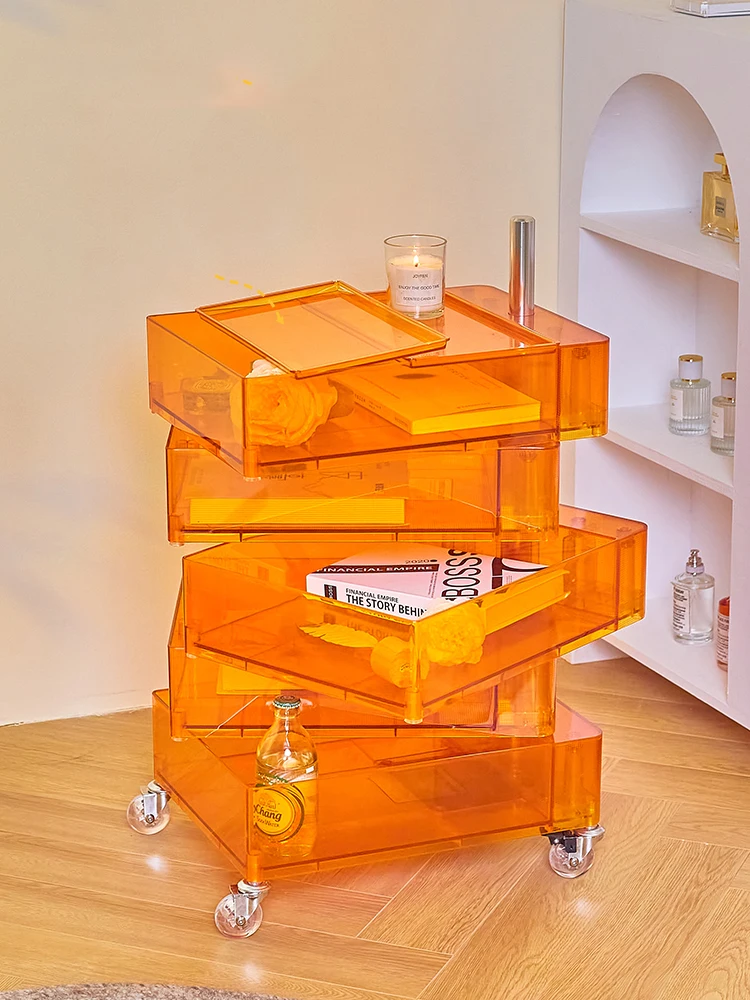 

Nordic Transparent Acrylic Can Move Roller Rotate Dinning Corner Dinning Television Bedside Cupboard Storage Cabinet Furniture