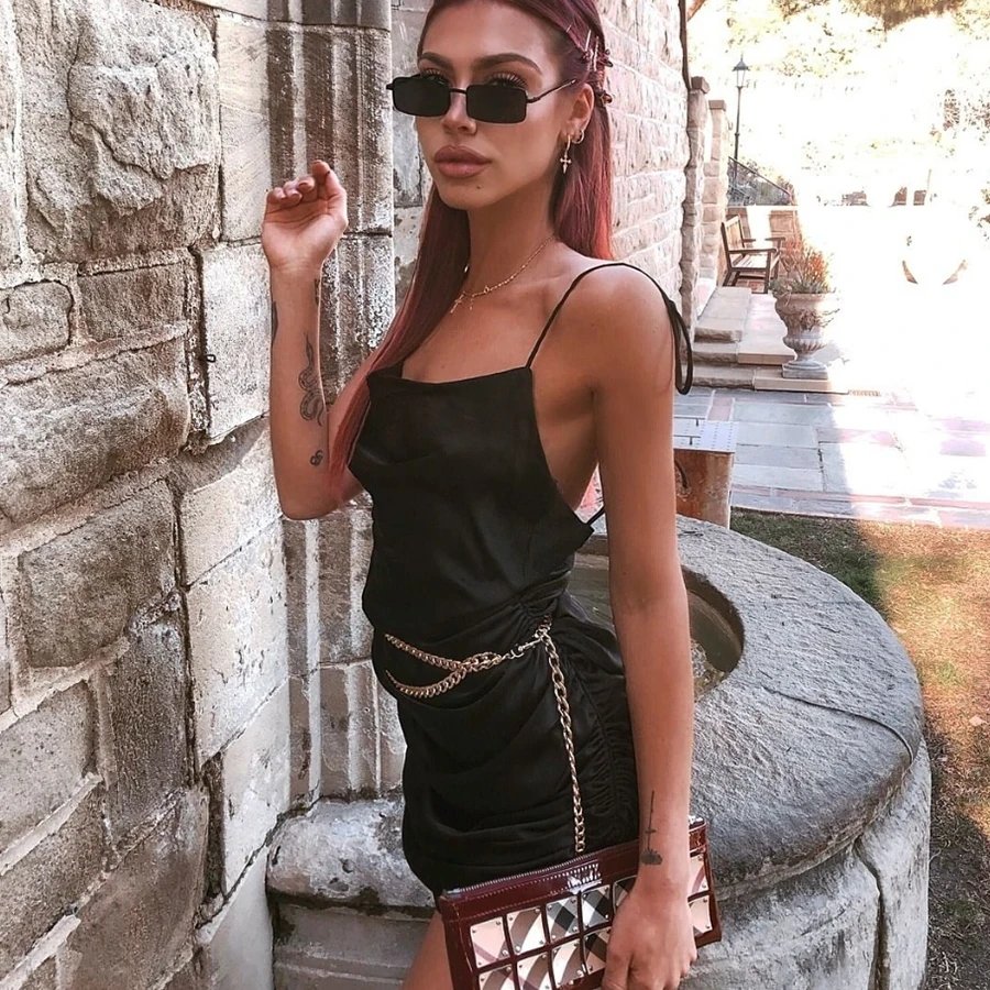 

Fashion Women Solid Spaghetti Straps Backless Sleeveless Sexy Dresses Bottom Length Adjustable Ladies Casual Dress Ne'w