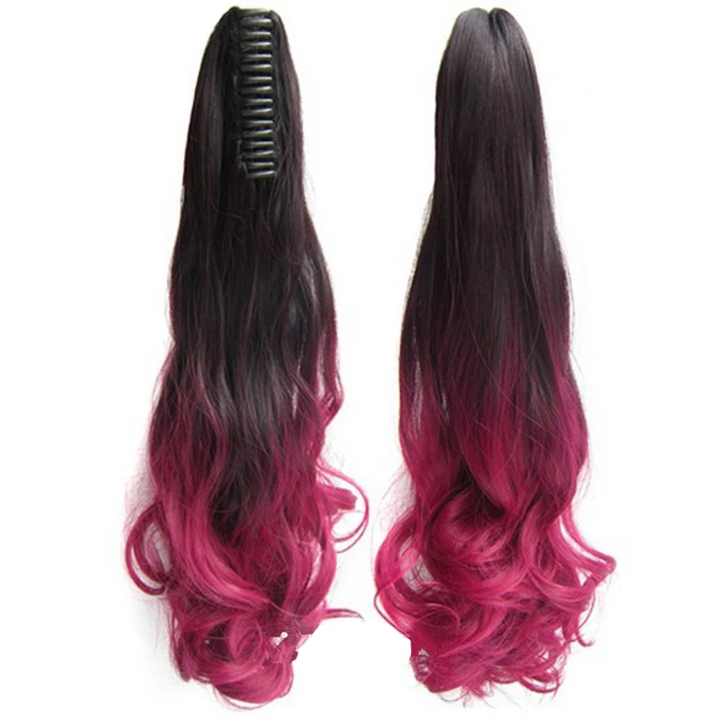 

JOY&BEAUTY Ombre 10 Color Wavy Clip on Hairpiece Extensions Pony Tail High Temperature Fiber Synthetic Hair Claw Ponytails