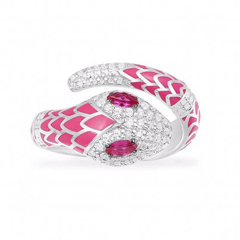 

Hot Sale Snake Shaped Open Adjustable Ring with Red Eye Crystal Micro Paved Rhinestone Zircon for Women Party Jewelry