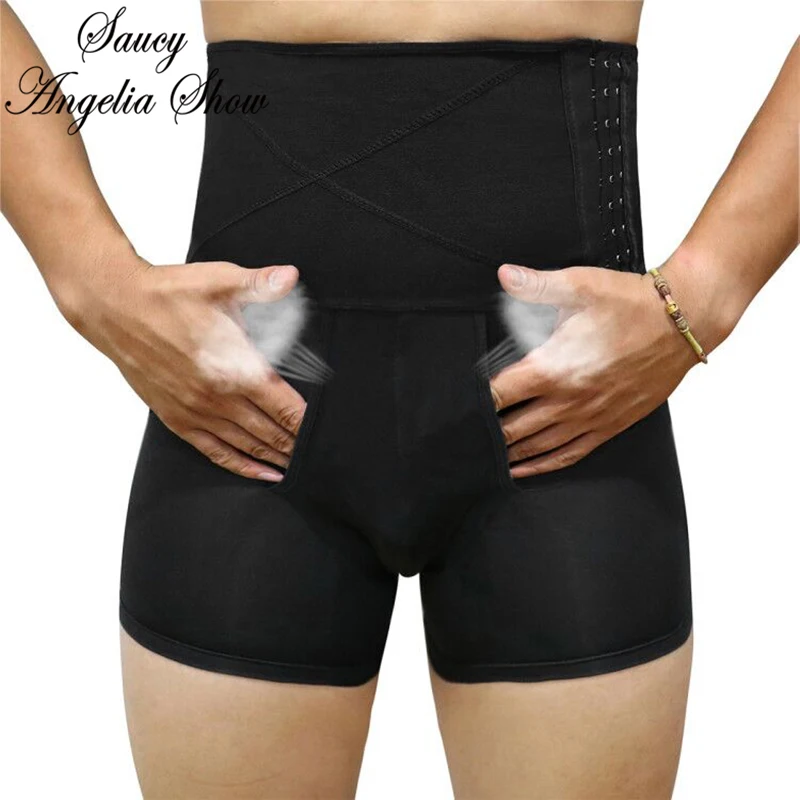 Мужские черные трусы для коррекции фигуры дышащие высокая талия тренировок