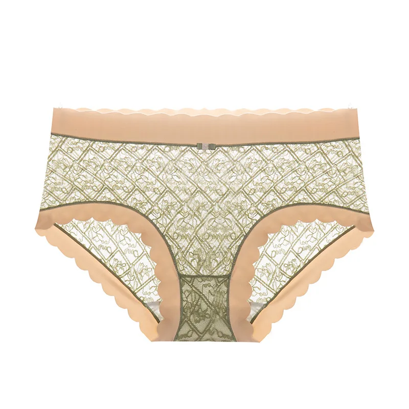 

New Lace Women Underwear Seamless Ice Silk Mid-Waist Breathable Jacquard Underpants Japanese Style Antibacterial Girl's Briefs