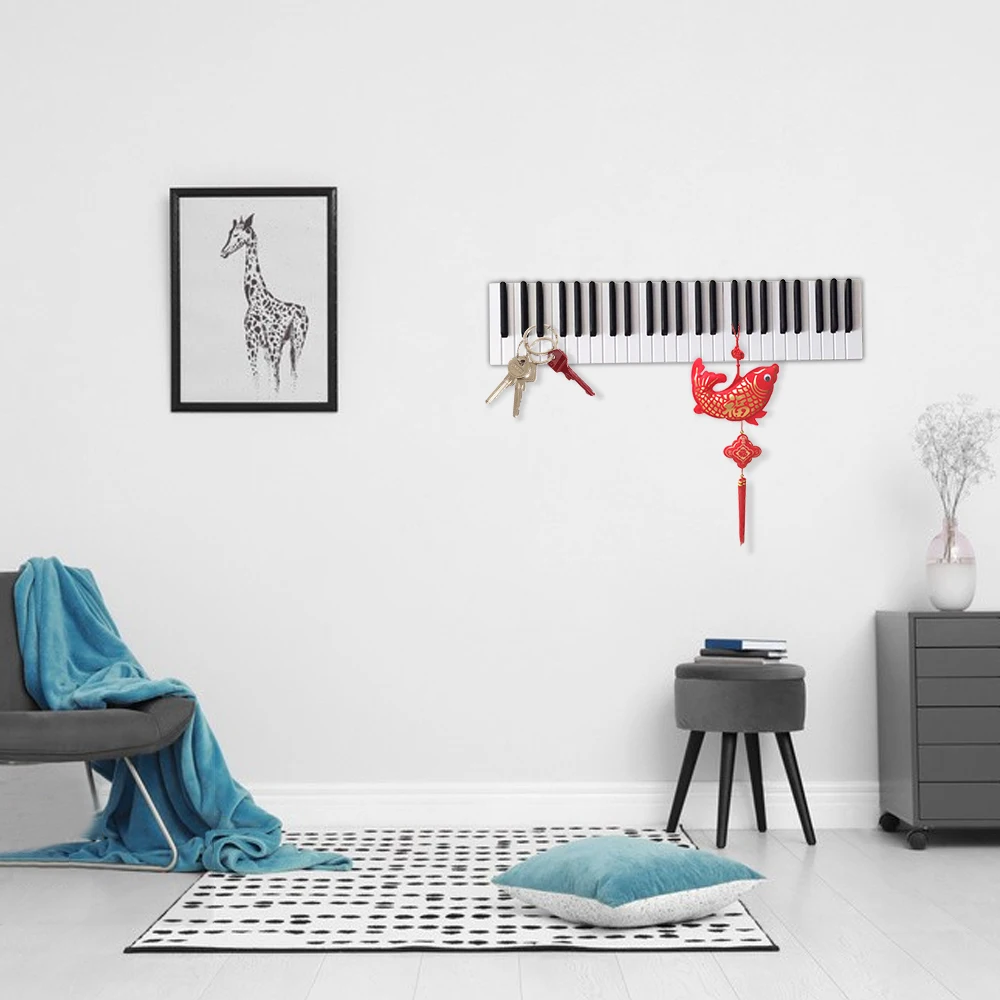 

40cm Wooden Piano Key Hook Hanger Wall Mounted Coat Hat Rack Nordic Wall Hooks for Hanging Clothes Wall Decoration Storage Shelf