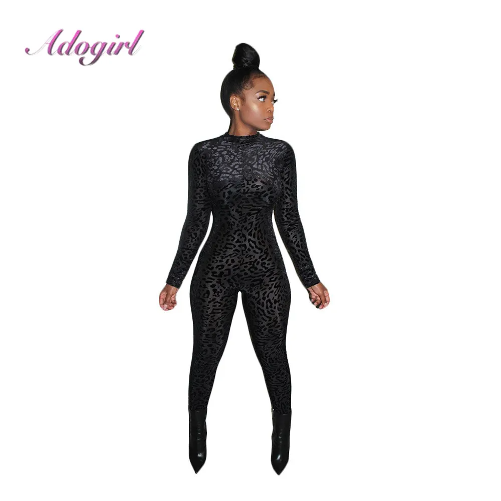 Женский Облегающий комбинезон с леопардовым принтом черный вечерний клубный