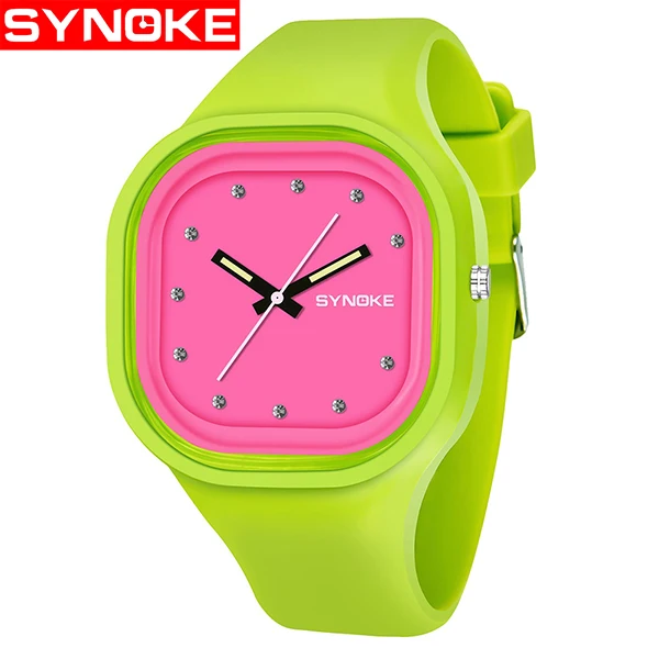 green Strap pink SYNOKE, студенческие красочные Водонепроницаемый спортивные часы Для мужчин брендовая Для женщин уникальный силиконовый светодиодный цифровой Дата наручные часы - Цвет: green Strap pink