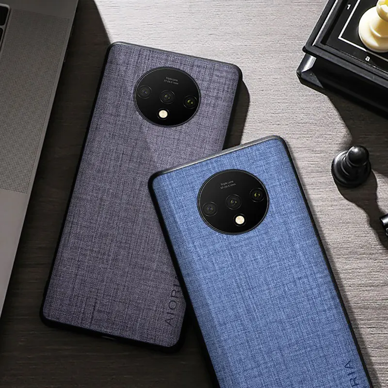 case for oneplus 7t cloth texture four corner explosion proof protective premium textile pu back cover for oneplus 7t phone case free global shipping