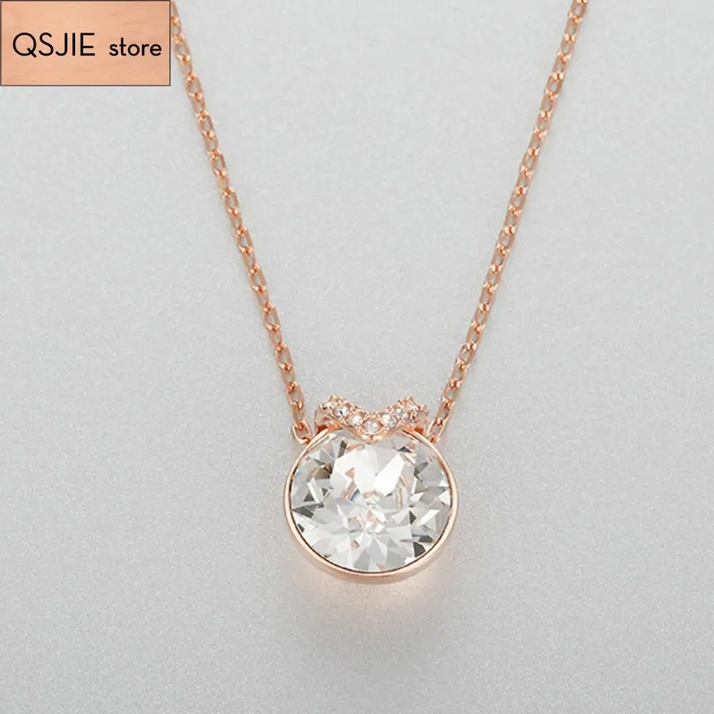 

QSJIE High quality SWA gold color personality V shape light white crystal women's Necklace Charming fashion jewelry