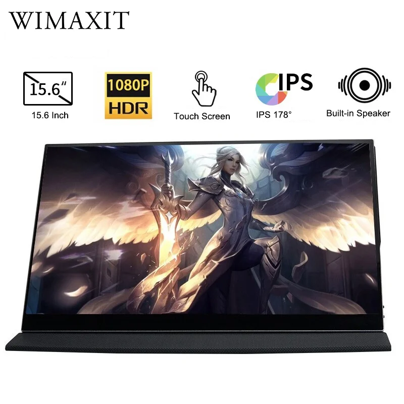 Wimaxit USB C Portable Monitor 15.6" Full HD 1080p/60Hz HDMI Type-C Built-in VESA Mount for Laptop Gaming Working Display