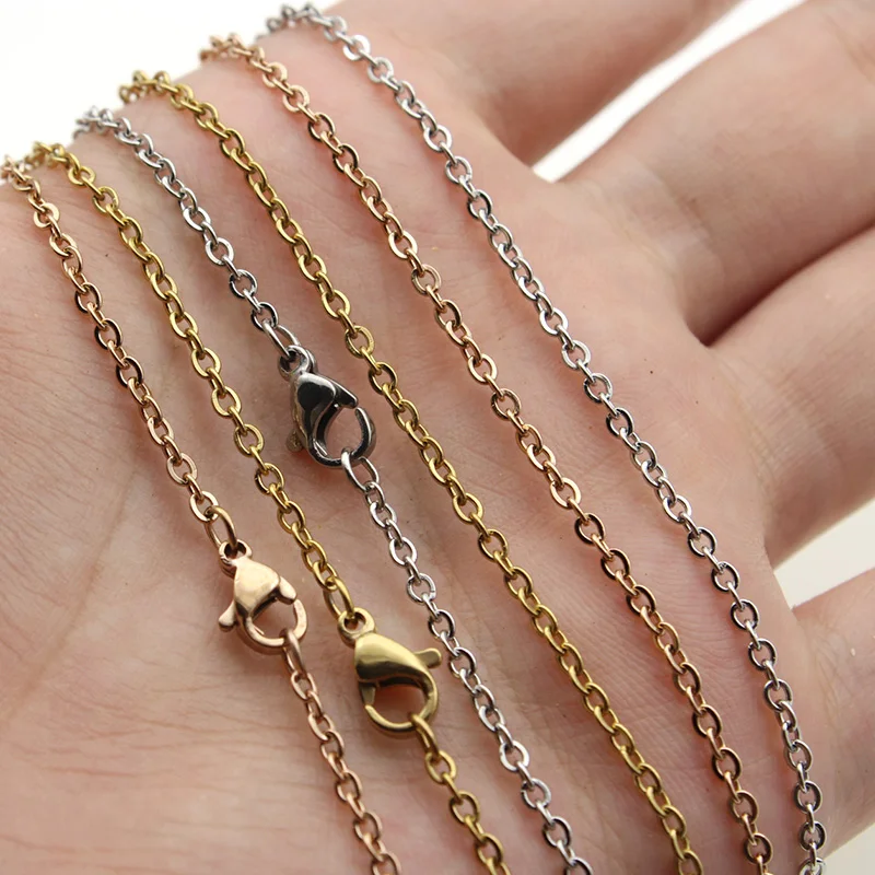

5pcs/lot 1mm 1.5mm 2mm Rose Gold Stainless Steel Link Chains Necklaces Fashion Jewelry Cuban Chains Wholesale Chain DIY Crafts