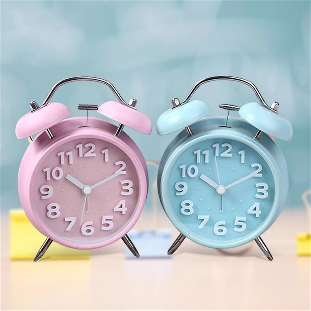 Тихий будильник с двумя колокольчиками металлический модный подарок