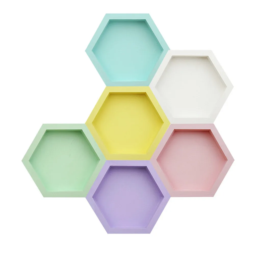 Nordic Wood Storage Tray Chic Ins Fruit Cake Dessert Plate Candy Color Hexagon Shape Jewelry Display Home Desktop Decor | Дом и сад