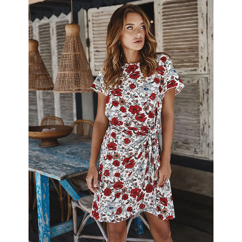 

Summer Dress Women 2020 Bohemian Short-Sleeve Flower Printed Bangdage Retro O-Neck Bodycon Elegant Sexy Dresses Boho SJ5522C