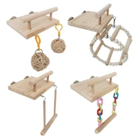wooden bird perches cage toys hamster play gym stand with wood swing rattan ball ferris wheel