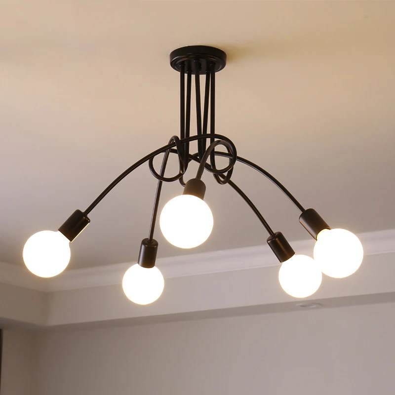 Кованая Железная черная люстра с 5 лампочками E27 декоративный потолочный