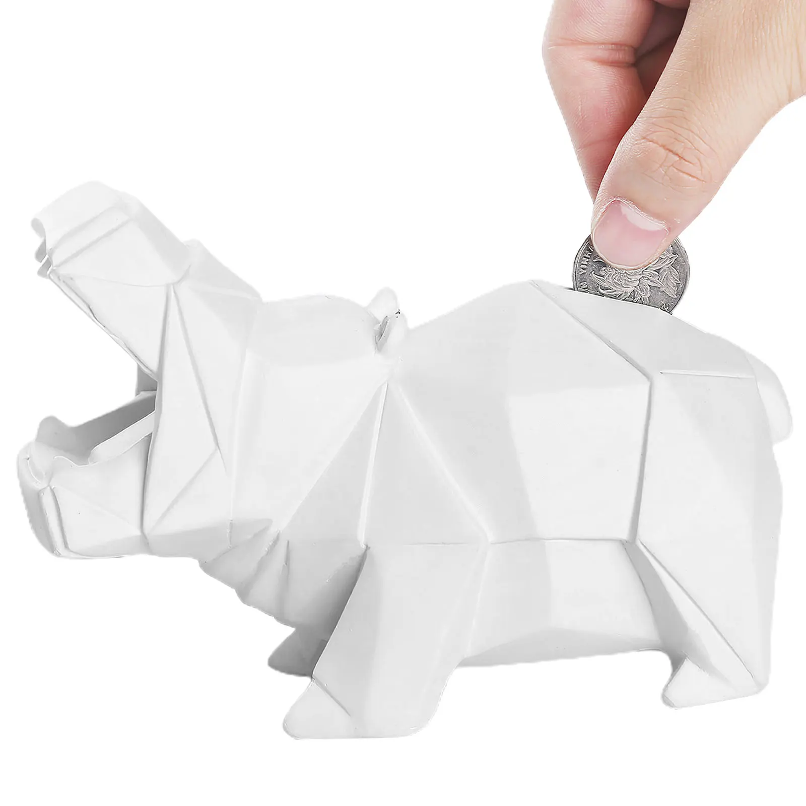 

Abstract Geometric Hippo Piggys Bank Statue Figurine Interior Children Room Decoration Sculpture Resin Crafts Ornament