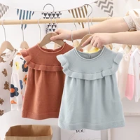 kids children sweater new korean autumn 2021 girls skirt style vest solid toddler children baby knitting ruched clothes 12m 5y