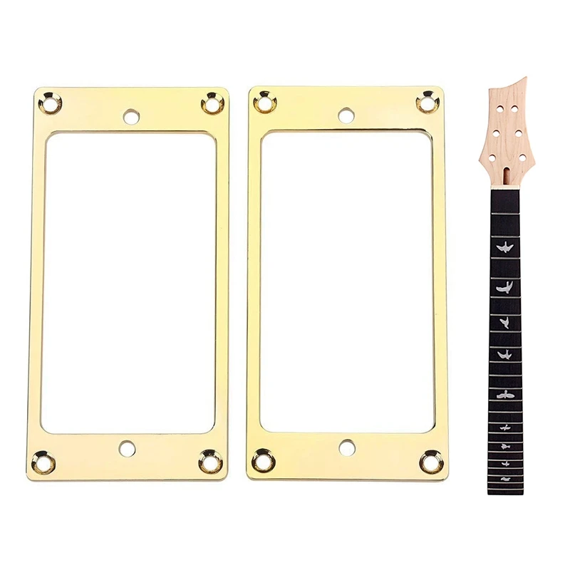 2 Pcs Humbucker Cover Guitar Pickup Frame Mounting Ring & 1 Pcs Guitar Neck Solid Wood 22 Fret 24.75 Inch Truss Rod