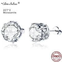 silverchakra moissanite diamond stud earrings 2ct d color brilliant round excellent cut silver earrings 18k gold plated jewelry
