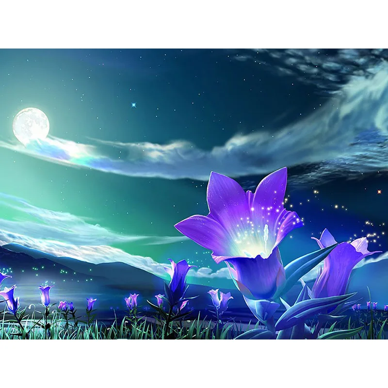 

Cross Stitch 5D DIY Diamond Painting Fantasy Flowers Diamond Embroidery Night View Pattern Rhinestones Kits Home Decoration H95