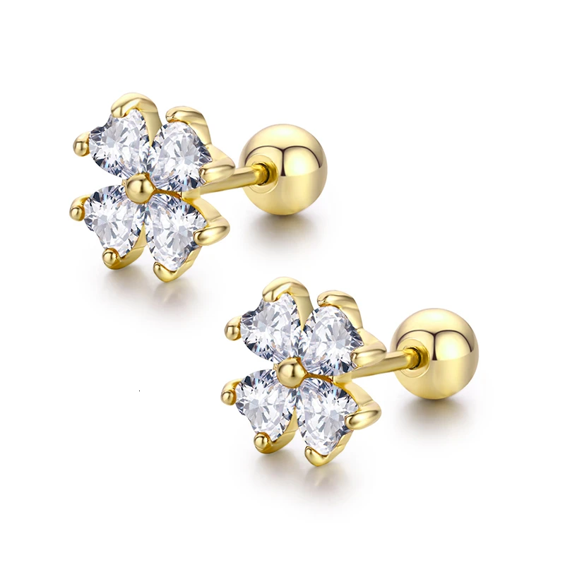 Серьги гвоздики с фианитами в форме сердца клевера|Серьги-гвоздики| |