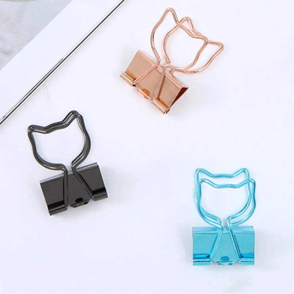 6 шт. Симпатичные зажимы для бумаг с мультяшным котом розовое золото полый зажим