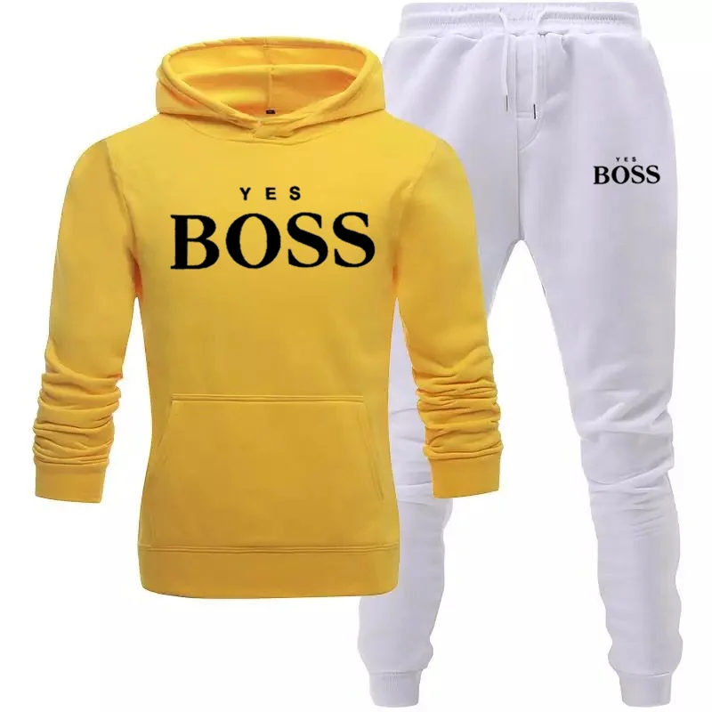 

Tracksuit Men Fashion Hoodies Men Suits Brand Yes Boss Sets Men Sweatshirts + Sweatpants Autumn Winter Fleece Hooded Pullovers