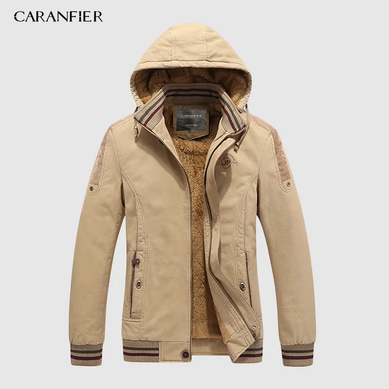 

CARANFIER Men's Inner Fleece Thicker Warm Winter Jacket Coat Male Hooded Wadded Jacket Parkas Outwear jaqueta masculina Tops
