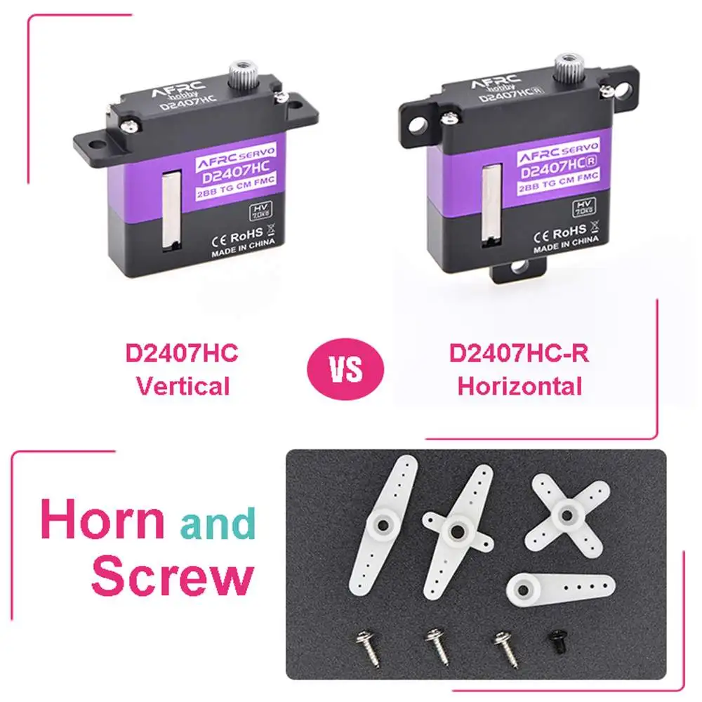 

AFRC-D2407HC Vertical Micro Servo 7KG Torque 120 Degree 4.8-8.4V Low Full Metal Digital Steering Gear For RC Fixed Wing Car UAV