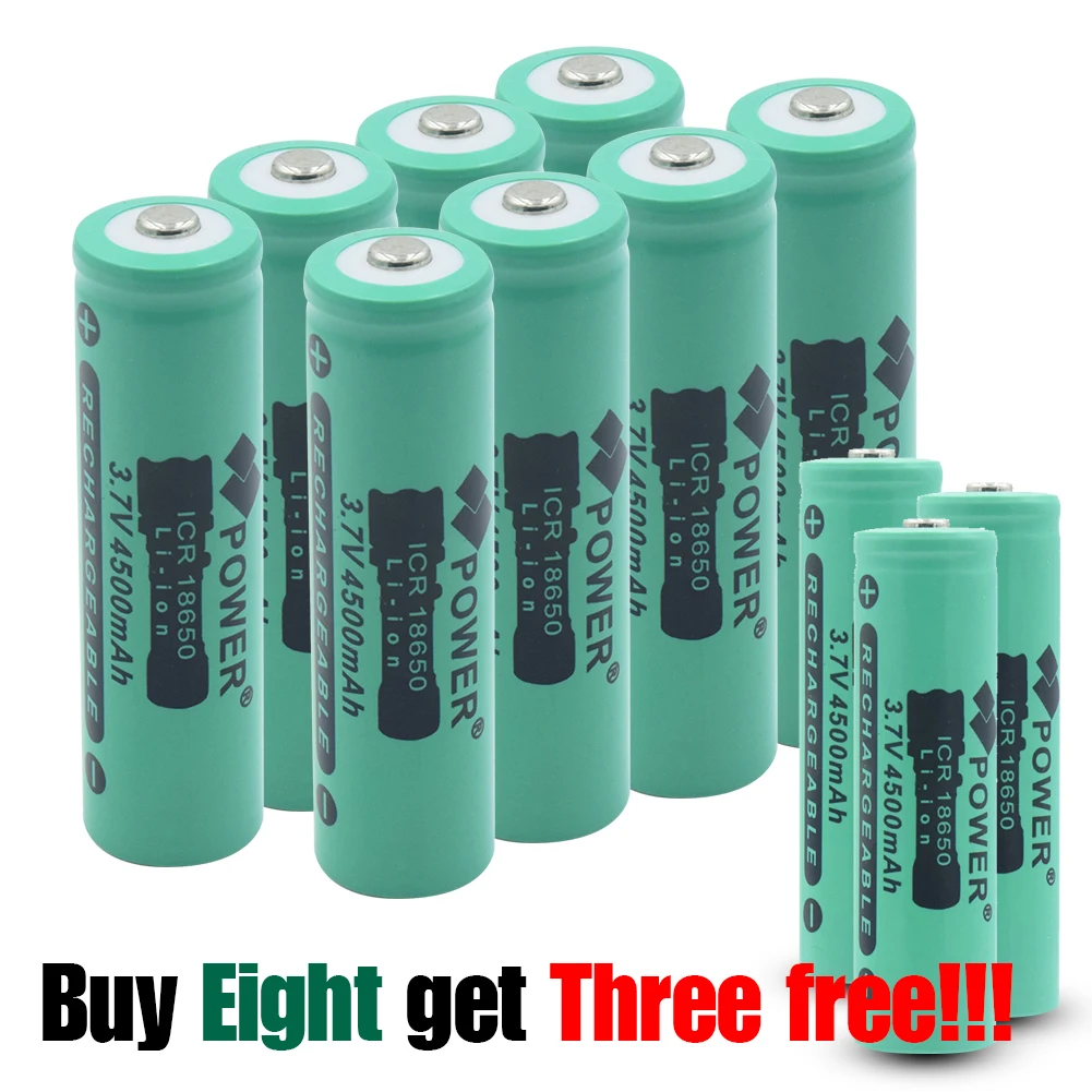 

Литий-ионный аккумулятор ICR 3,7, 18650 в, 3,7 мА · ч, 4500, 11 шт. (купить 8 в бесплатно 3), для фонарика, внешнего аккумулятора