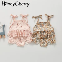 honeycherry summer girl lovely print halter one piece swimsuit split bikini long sleeves swimsuit infant swimwear