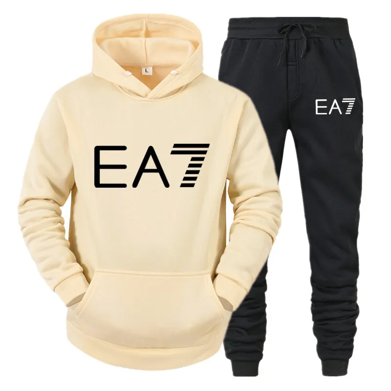 

Solid Color Men's Sportswear Sets Patchwork Zipper Tracksuit Men Spring Casual Hooded Sweatshirt Hoodies Pants Jogging Suit