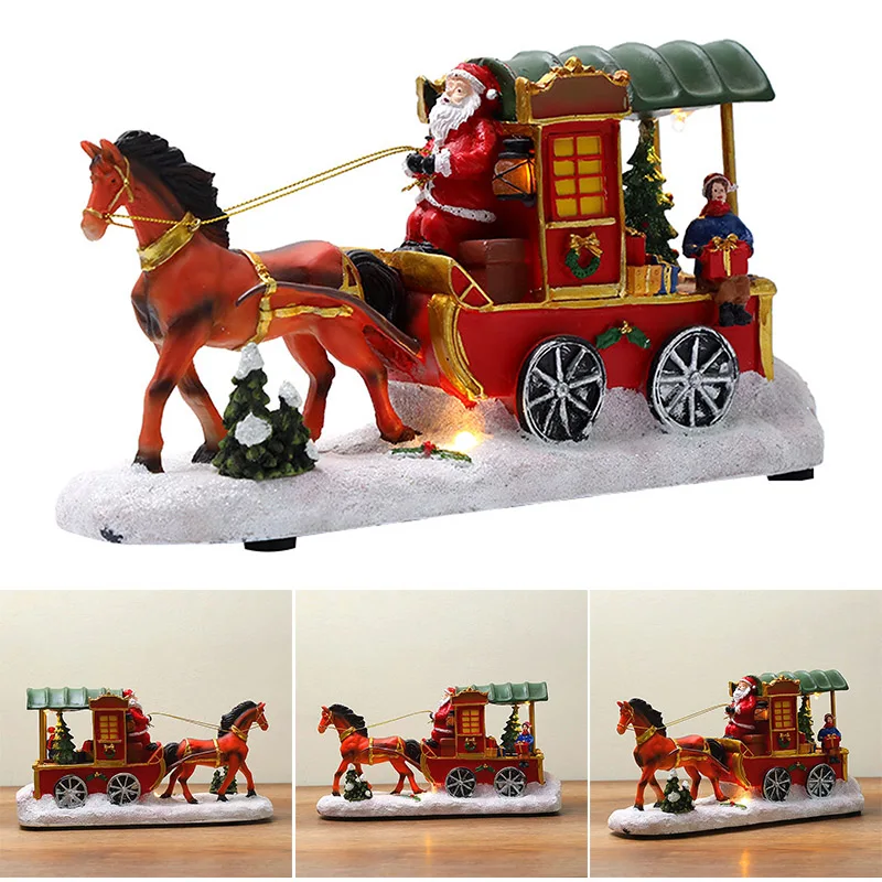 

Luminous Christmas Ornament Resin Santa Carriage Figurines Color Xmas Decoration for Home Living Room Bedroom PLYED889