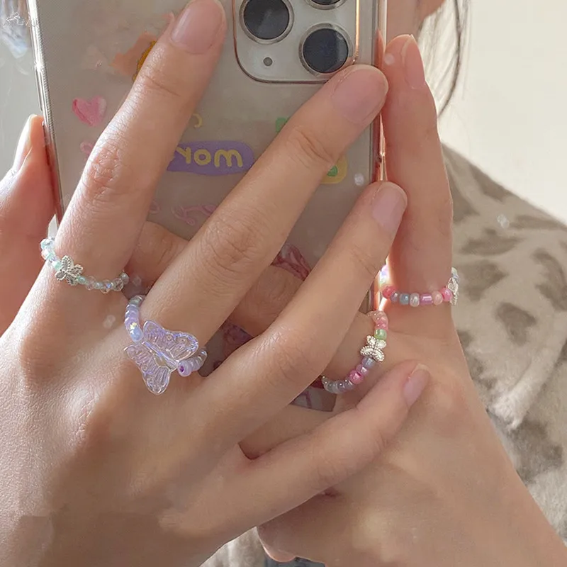 Женское кольцо с бабочкой AOMU разноцветное плетеное ручной работы в Корейском