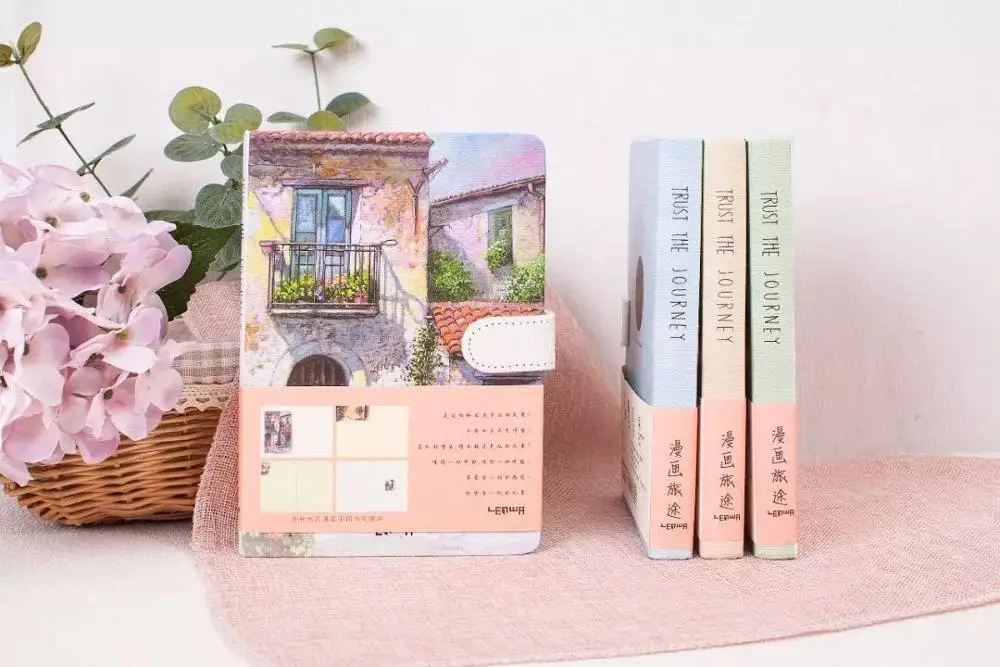 1pc Hand-Painted Multi-color Illustration Blank Notebook Magnetic Buckle Hardcover Hand Book Students Hardfacing Journal Land | Канцтовары