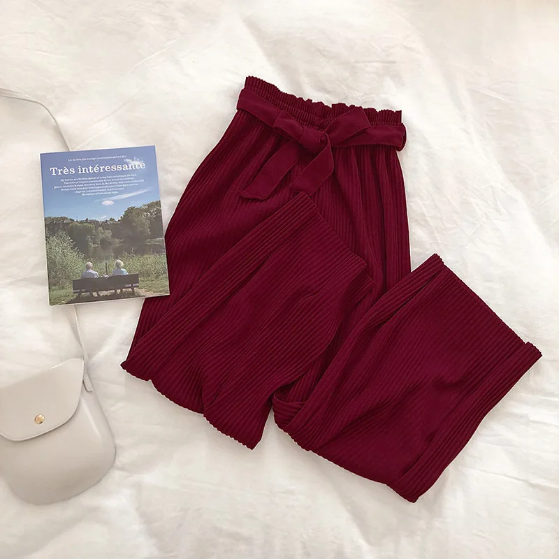 Woherb Корейские осенние широкие брюки женские повседневные с высокой талией и