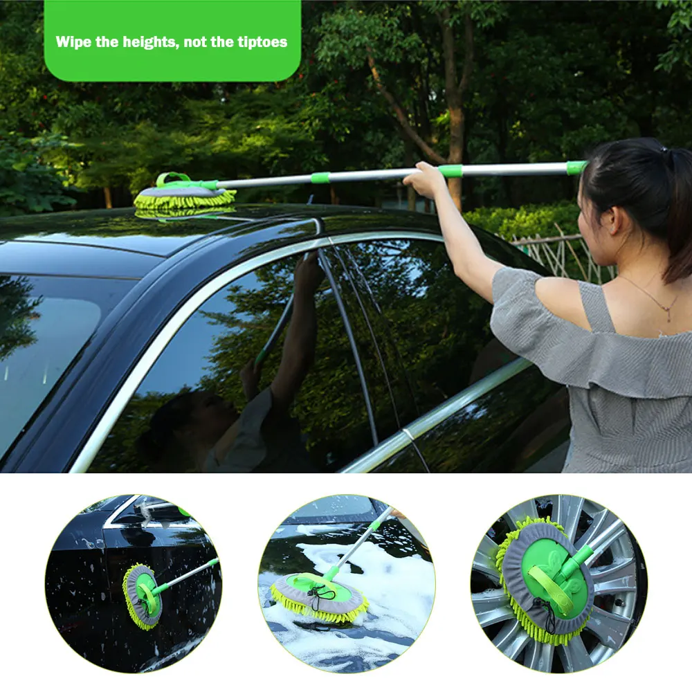 

2 In 1 Car Cleaning Brush Car Wash Brush Telescoping Long Handle Cleaning Mop Chenille Broom Auto Accessories