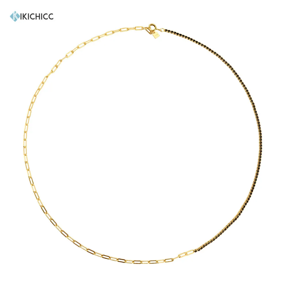 

Kikichicc 100% 925 Sterling Silver Black CZ Zircon Chains Chocker Splice Crystal Necklace 2020 Rock Punk Party Best Gift Jewelry