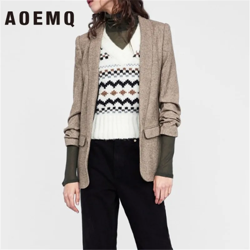 Женский винтажный костюм AOEMQ с треугольным вырезом и плиссированными рукавами
