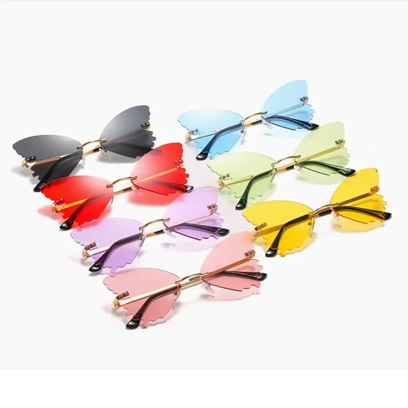 

Butterfly Sunglasses personality metal Women Men Fashion Rimless Flame Sun Glass Dazzling Mirror Luxury Cat Eye Eyewear UV400